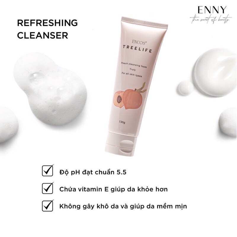 Sữa Rữa Mặt ENCOS Đào Cho Da Nhạy Cảm Ngăn Ngừa Mụn Làm Sạch Sâu Không Gây Khô Da Độ PH 5.5 Chuẩn Y Tế 130 Gram