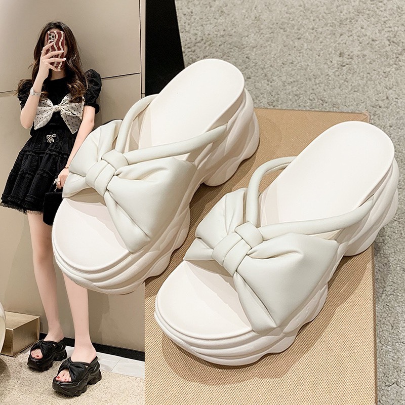 Dép Sandal Đế Xuồng 8 phân Thắt Nơ Thiết kế Mới Thời Trang 2023