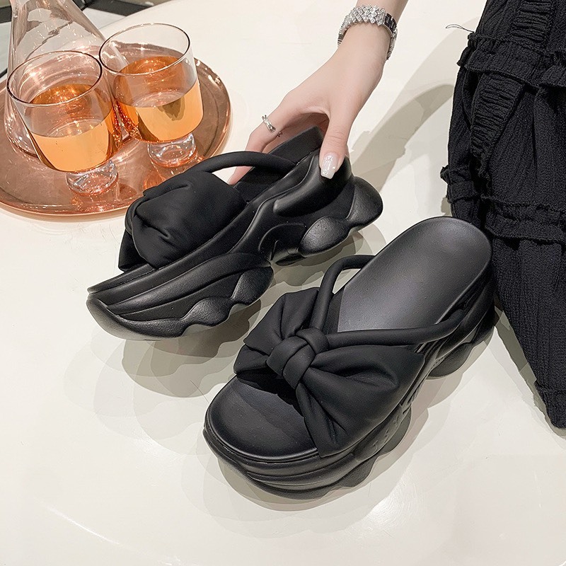 Dép Sandal Đế Xuồng 8 phân Thắt Nơ Thiết kế Mới Thời Trang 2023