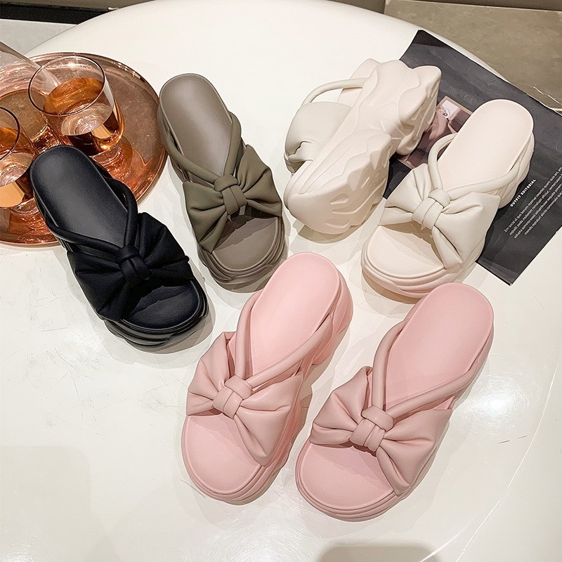 Dép Sandal Đế Xuồng 8 phân Thắt Nơ Thiết kế Mới Thời Trang 2023