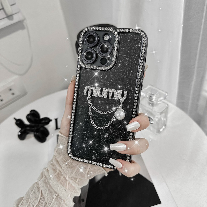 Ốp Iphone Viền Đá Miu Xích Cho 14Promax 13 12 11promax