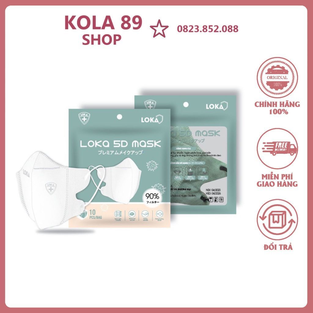 Khẩu Trang 5D Loka Mask Kháng Khuẩn (túi 10 chiếc) Kola 89 shop