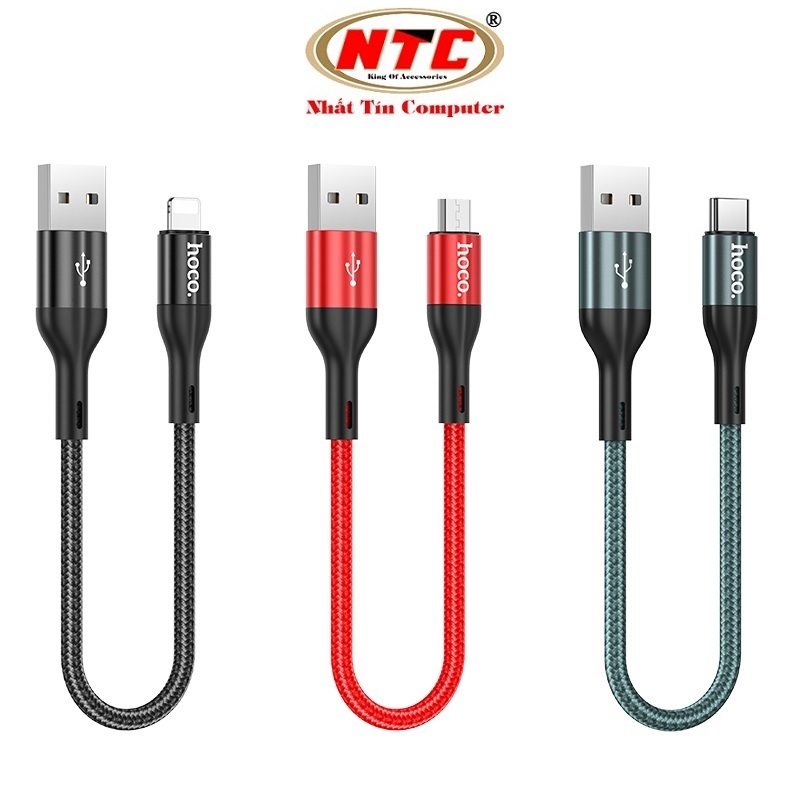 Cáp sạc ngắn và truyền data Hoco X2 Max cổng LN / Type-C / Micro-USB QC3.0, max 3A, dài 25cm - HÃNG PHÂN PHỐI