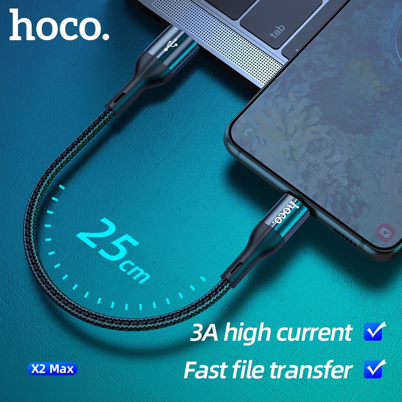 Cáp sạc ngắn và truyền data Hoco X2 Max cổng LN / Type-C / Micro-USB QC3.0, max 3A, dài 25cm - HÃNG PHÂN PHỐI