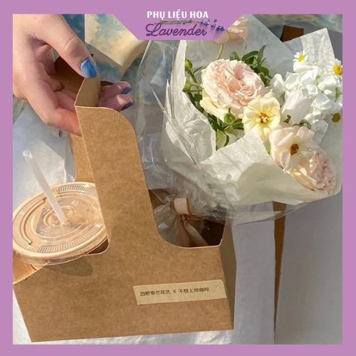 Set Túi Giấy Kraft 2 Ngăn Cắm Hoa Đựng Cốc Trà Sữa Siêu Cute 💜LVD-2073