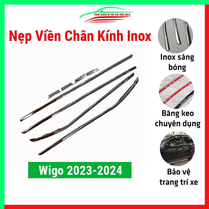 Bộ nẹp viền chân kính Inox Toyota Wigo 2023-2024