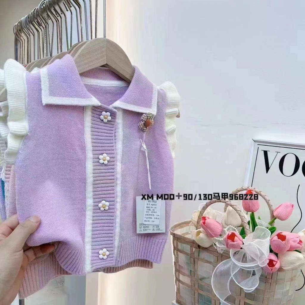 Áo len gile bé gái, Gile len cho bé 2-7 tuổi nhiều mẫu và màu đanh sợi không bai xù điệu đà đáng yêu