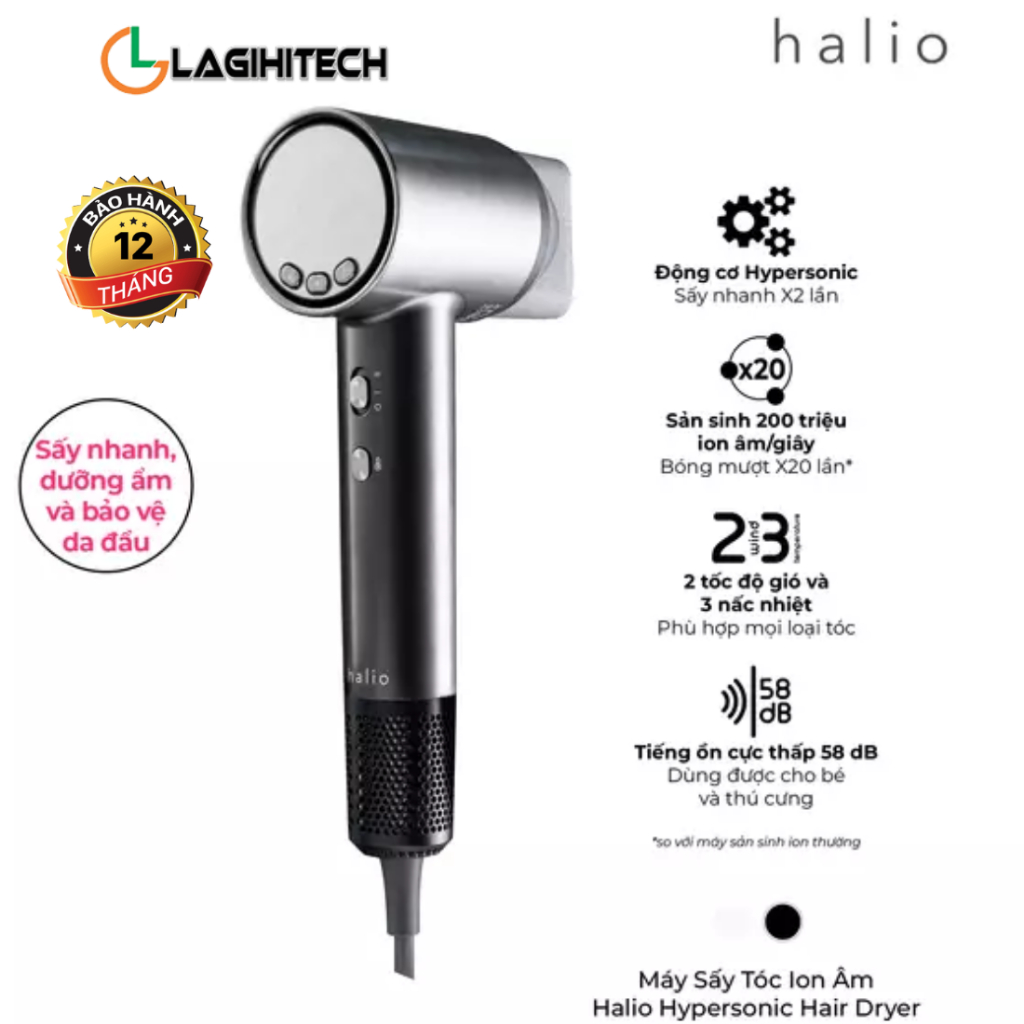 Máy Sấy Tóc Ion Âm Halio Hypersonic Hair Dryer - Hàng Chính Hãng