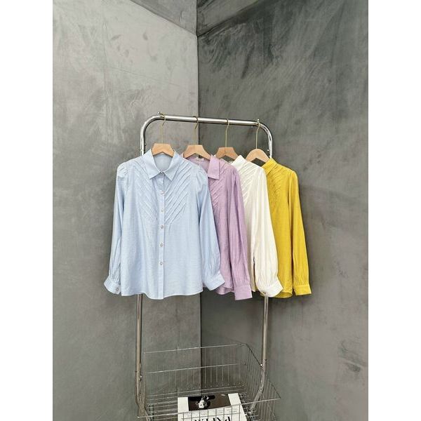 Áo sơ mi tơ xếp ly ngực vải lụa tơ