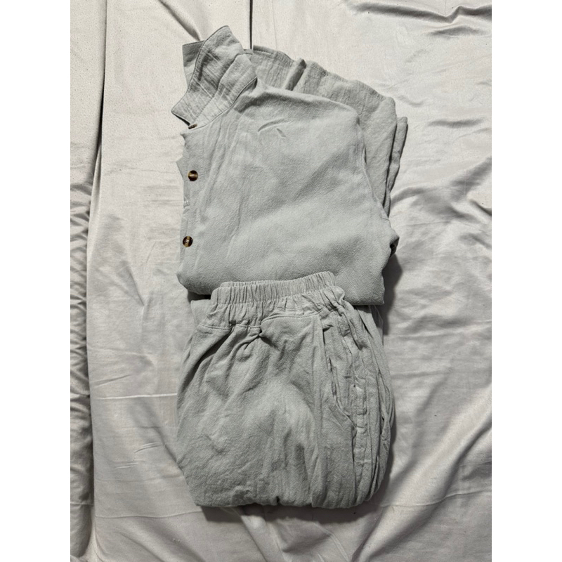 | THANH LÝ |  Set Sơ Mi Cotton Lanh Xám Xịn