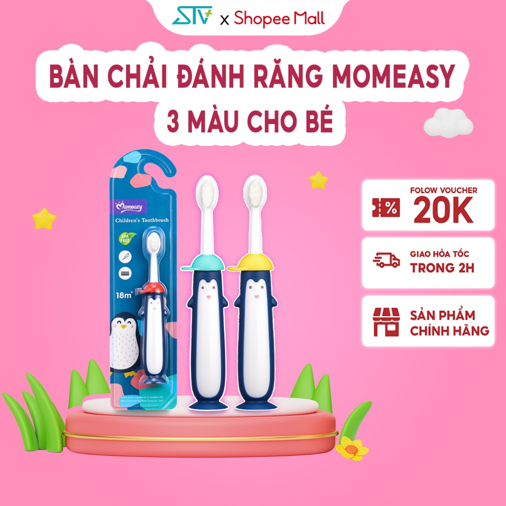 Bàn Chải Đánh Răng Momeasy Chim Cánh Cụt Dễ Thương 3 Màu Cho Bé