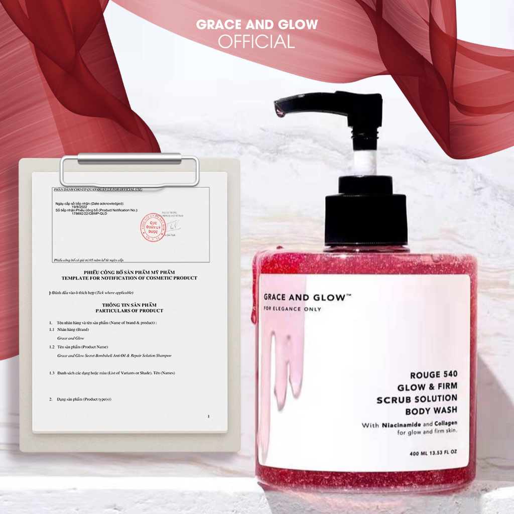 Sữa tắm tẩy tế bào chết scrub Grace and Glow Rouge 540 Scrub Solution body wash 400ml 5921-03