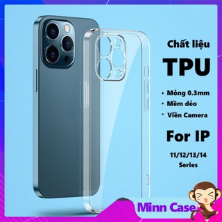 Ốp lưng ip chất liệu TPU mềm dẻo trong suốt có viền bảo vệ camera cho 14 13 11 Pro MAX 14 Plus 12 ProMAX MinnCase