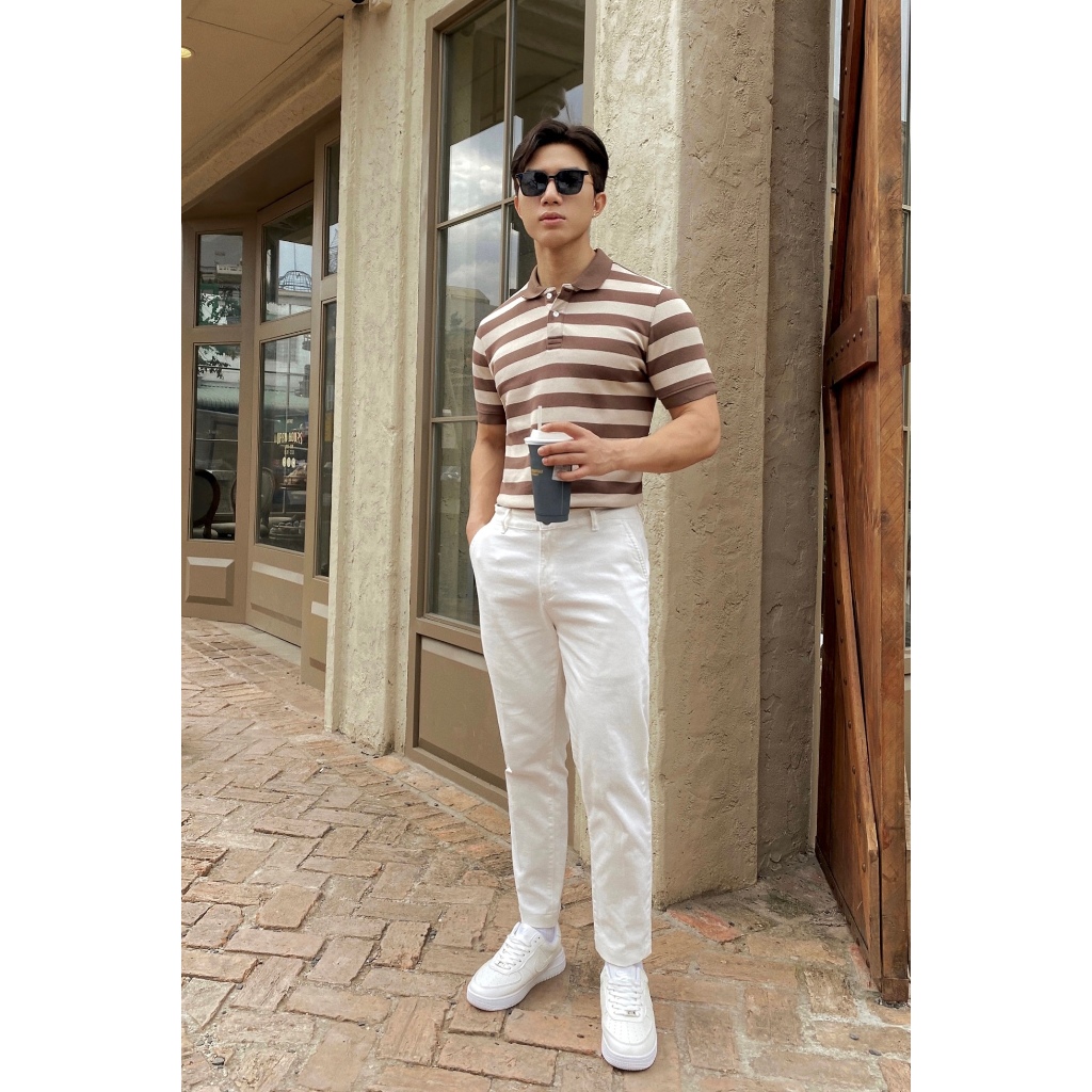 Áo Thun Nam Cao Cấp Polo Sọc Nâu Đậm BY COTTON