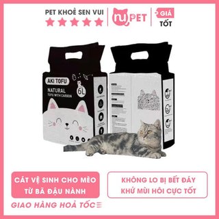 Cát vệ sinh đậu nành Aki Tofu than hoạt tính cho mèo Nupet gói 6L