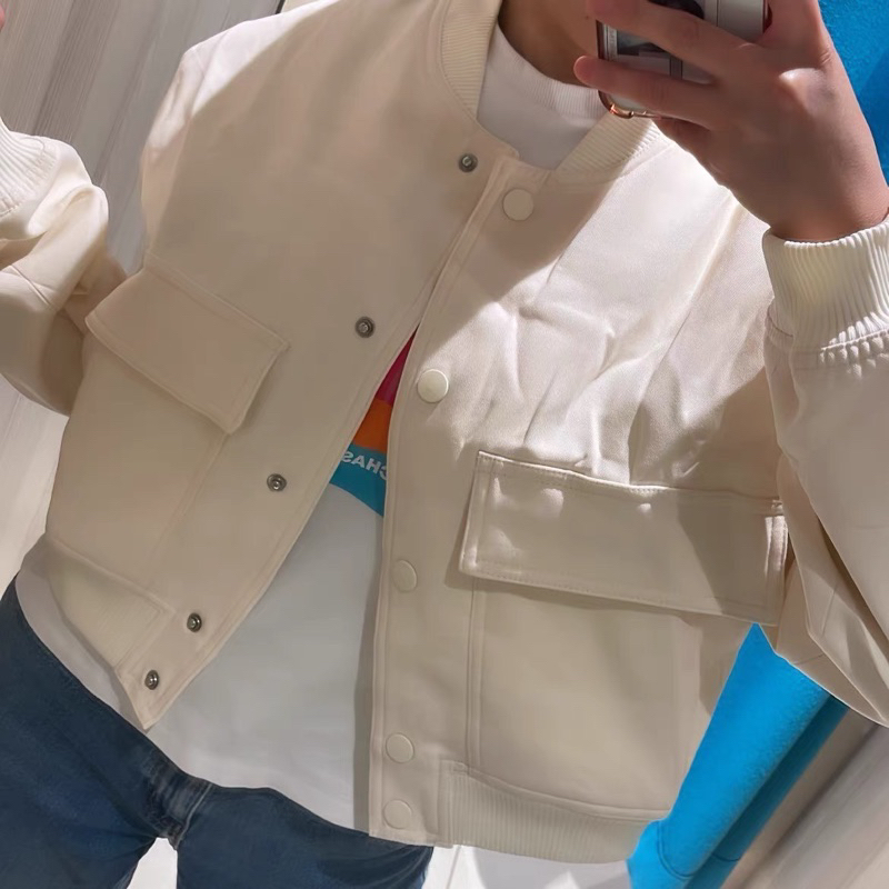 Áo khoác Bomber nữ túi hộp dáng ngắn zara