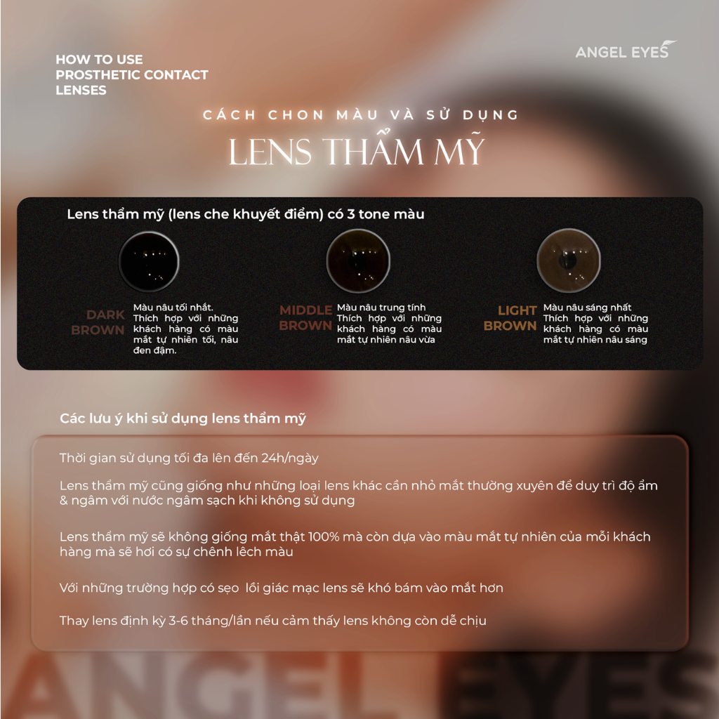 Lens thẩm mỹ che khuyết điểm Angel Eyes dành cho mắt bị đục thủy tinh thế, kéo mây, cườm
