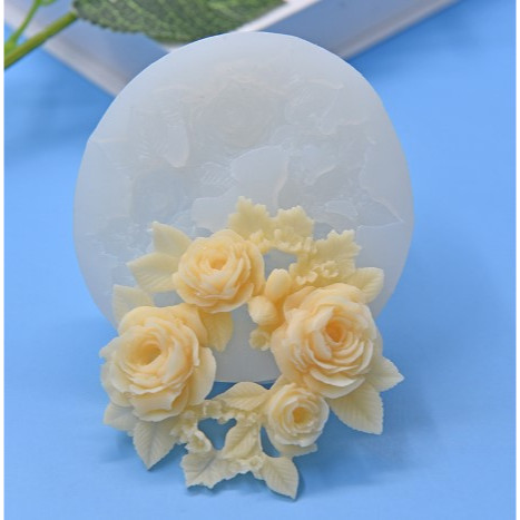 Khuôn Silicon 4d Rau Câu Vòng Hoa Hồng Kèm Lá 8.5 cm