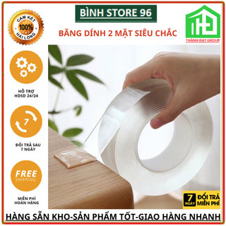 Băng dính 2 mặt siêu dính băng keo Nano trong suốt 3cm*3m dán tường dính mọi bề mặt tiện lợi