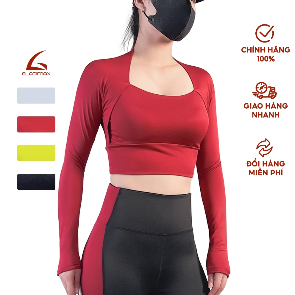 Áo thun croptop  dài tay nữ dáng ôm GLADIMAX ASN45 chất thun mát, croptop tay dài cổ yếm tay dài nhiều màu