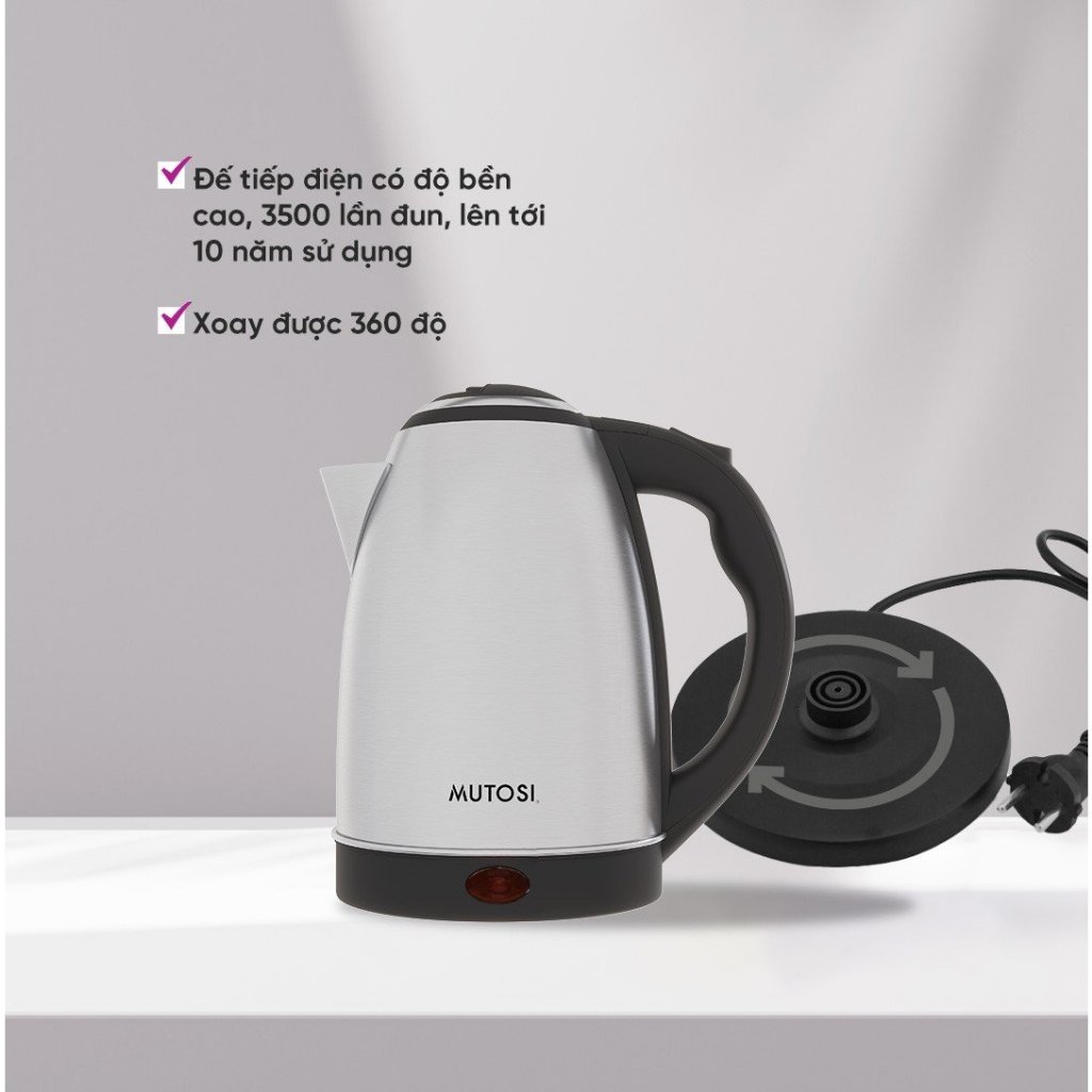Ấm siêu tốc MUTOSI MK-10I, Inox 304, Công suất 1800W, Bảo hành 24 tháng