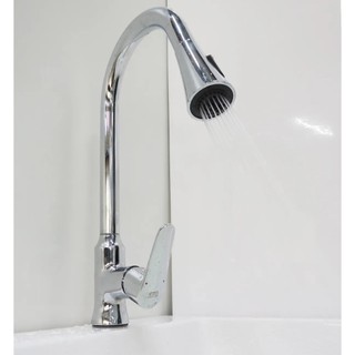 Vòi rửa chén nóng lạnh dây kéo Đồng mạ Chrome Eurolife EL-KM05