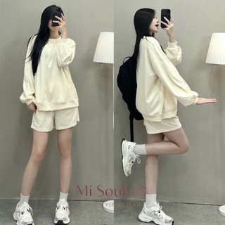 Set Bộ Thu Đông Áo Dài Tay Bo Gấu Mix Quần Short Có Túi Chất liệu Nỉ Tăm Cao Cấp
