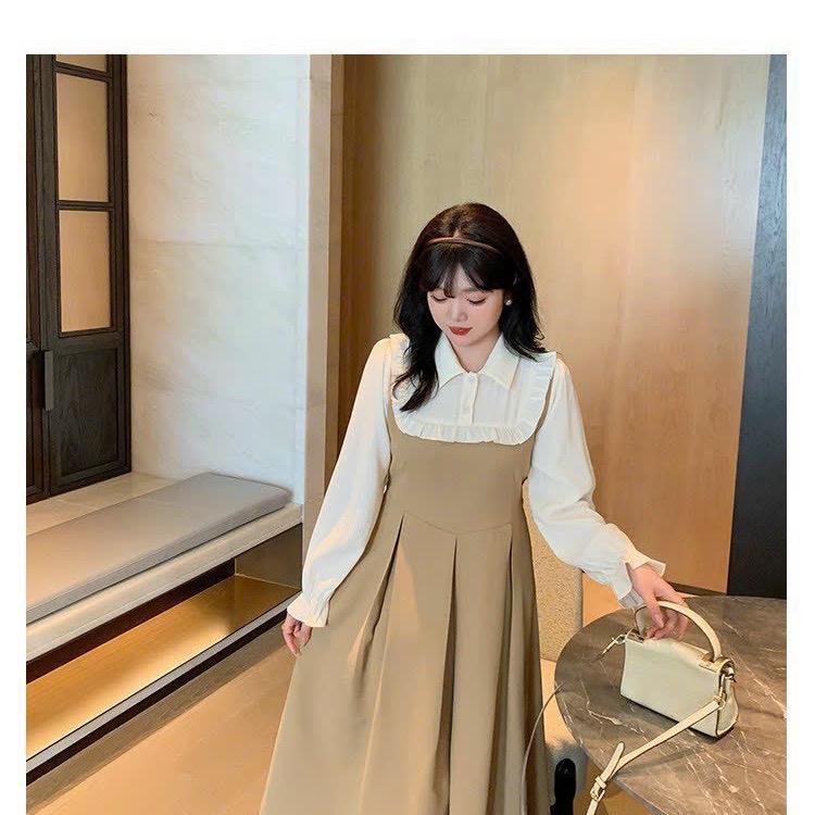 Đầm bầu Váy suông dài tay phối sơ mi thiết kế đẹp giá rẻ cho mẹ bầu công sở trong mùa lạnh V116