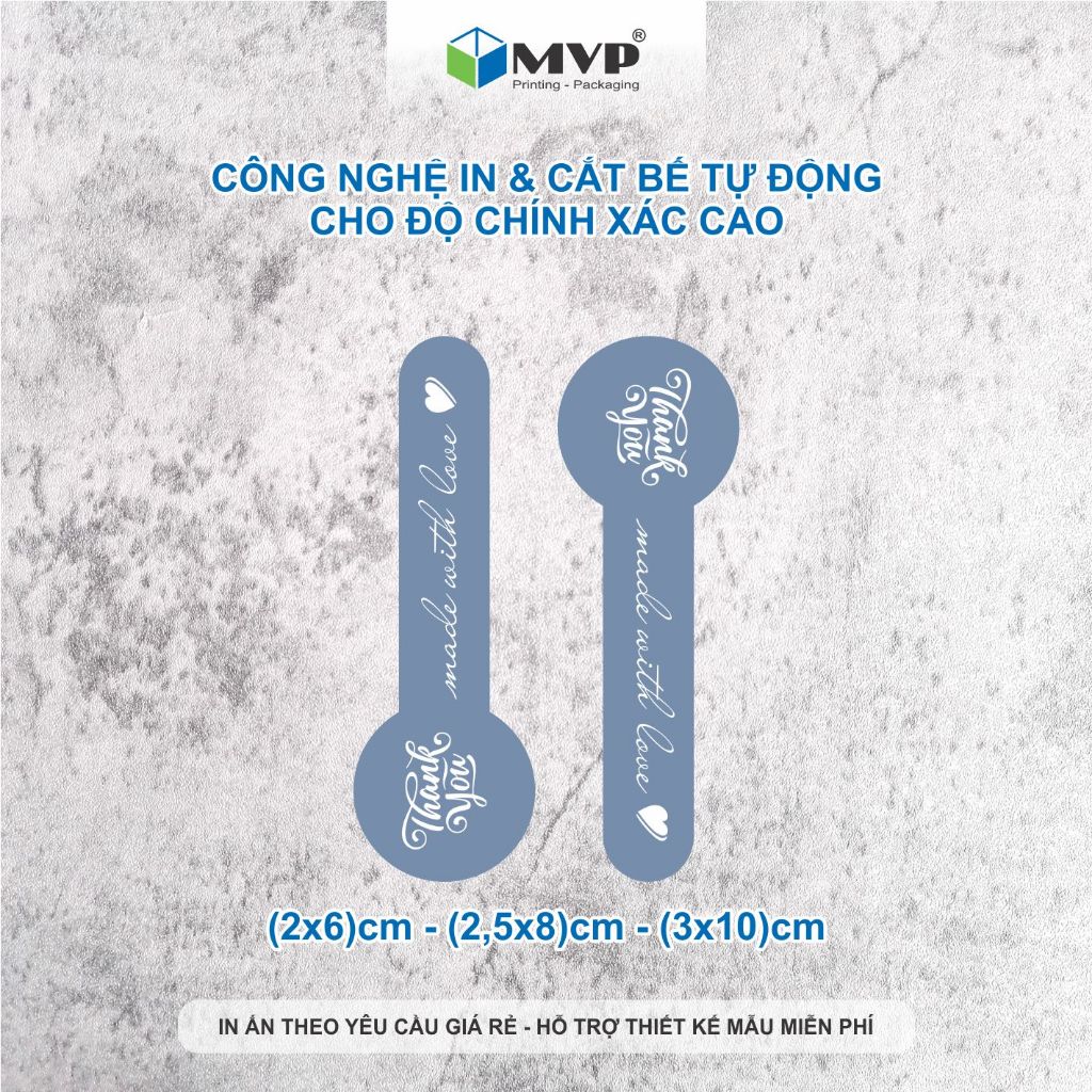 Tem dán thank you dài, tem dán niêm phong chai hộp nhiều màu pastel, Decal giấy cán màng OPP mờ