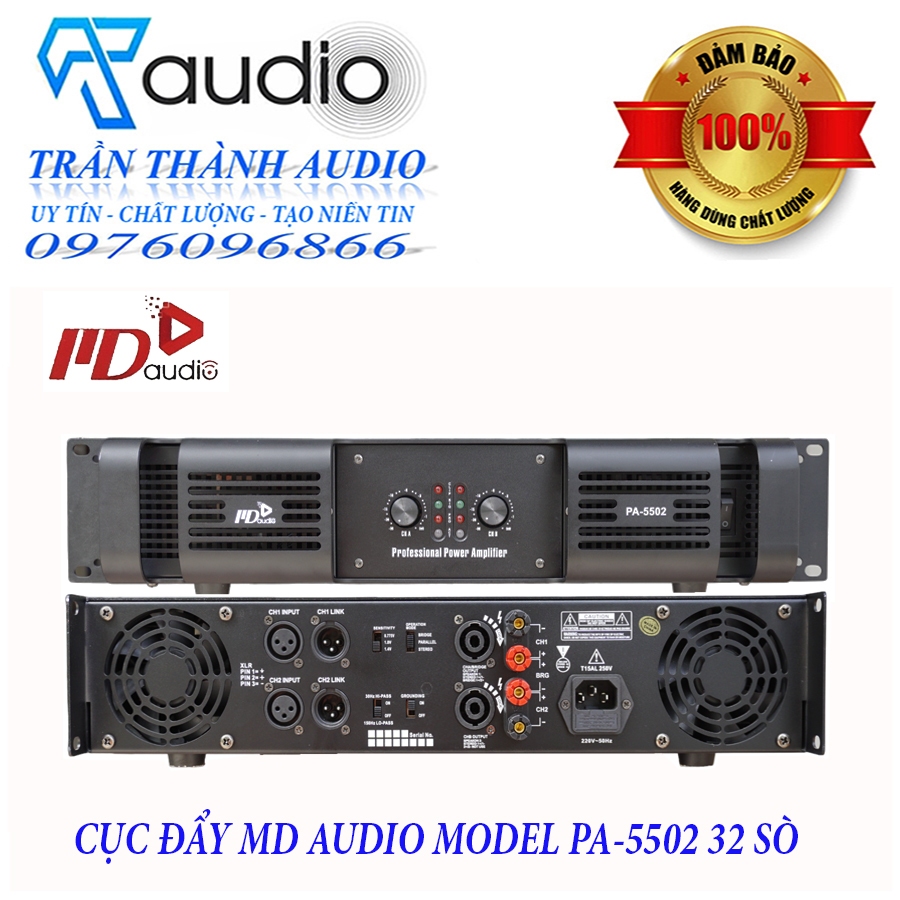 Cục đẩy công suất MD PA-5502 - 32sò lớn TOSHIBA (mỹ) 2 kênh công suất 1800W đánh Full bass 40