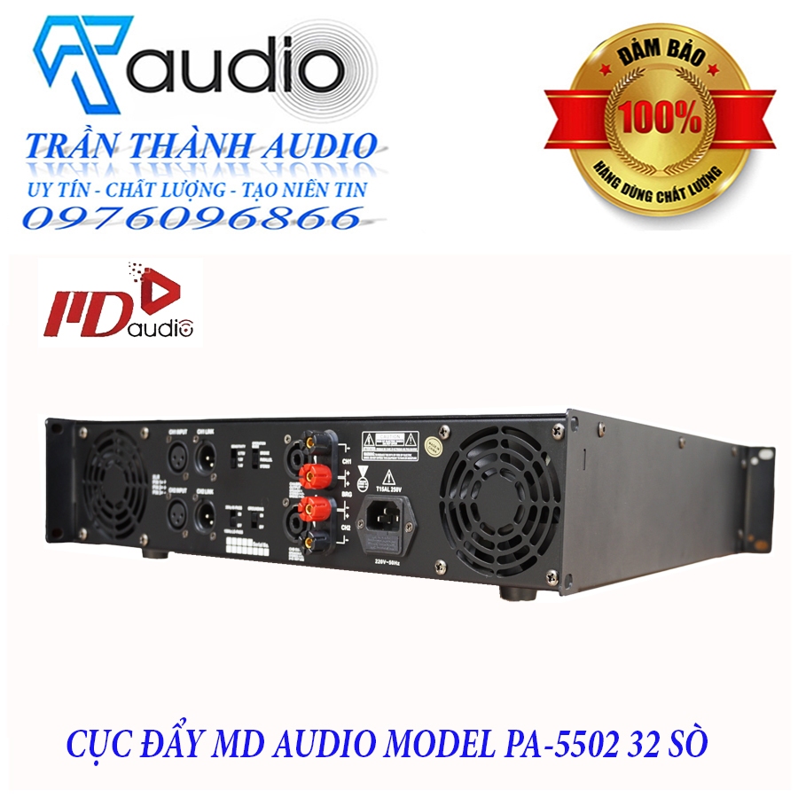 Cục đẩy công suất 2 kênh MD PA-5502 - 32 sò lớn,hàng nhập khẩu 2023 công suất 1600W đánh Full bass 40,tặng kèm jac canon