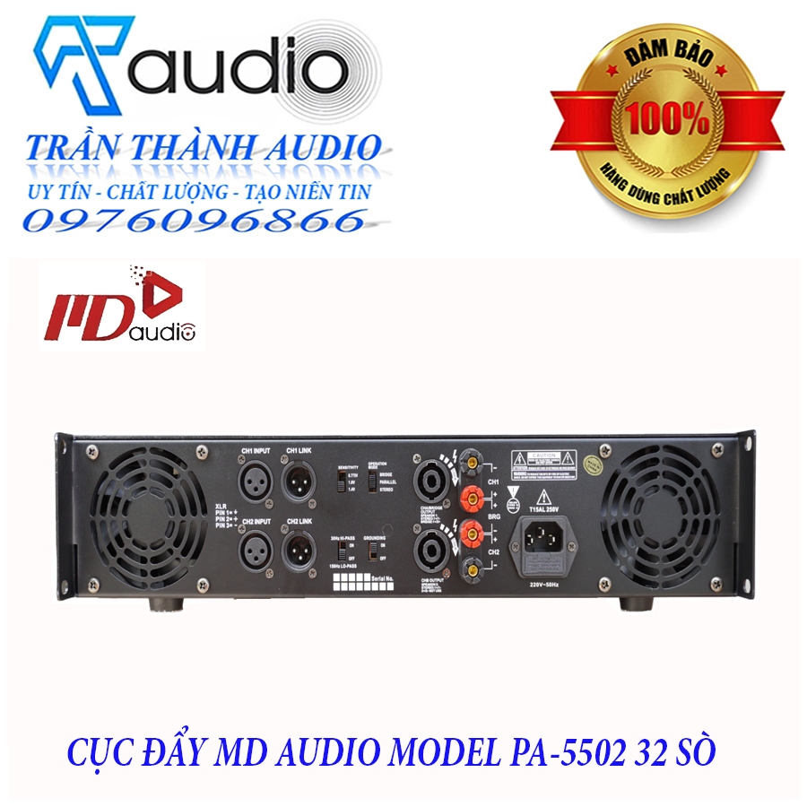 Cục đẩy công suất 2 kênh MD PA-5502 - 32 sò lớn,hàng nhập khẩu 2023 công suất 1600W đánh Full bass 40,tặng kèm jac canon