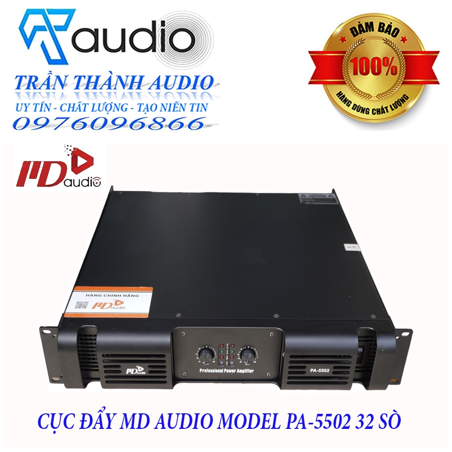 Cục đẩy công suất 2 kênh MD PA-5502 - 32 sò lớn,hàng nhập khẩu 2023 công suất 1600W đánh Full bass 40,tặng kèm jac canon