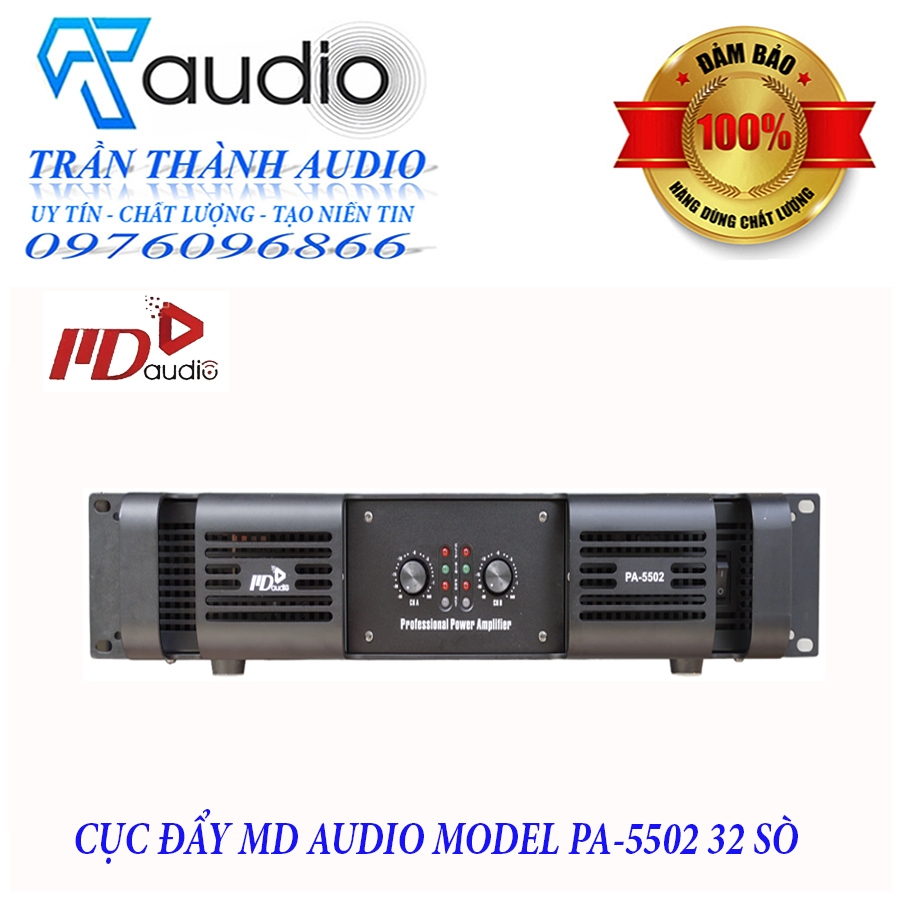 Cục đẩy công suất 2 kênh MD PA-5502 - 32 sò lớn,hàng nhập khẩu 2023 công suất 1600W đánh Full bass 40,tặng kèm jac canon