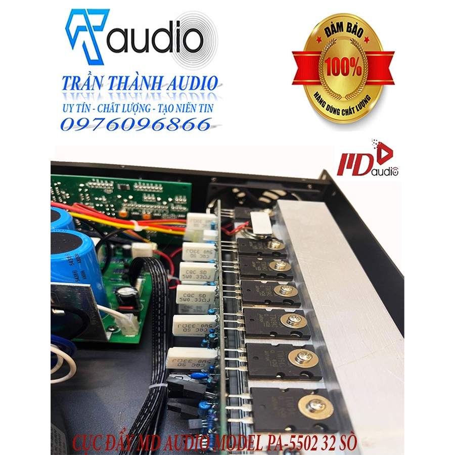 Cục đẩy công suất 2 kênh MD PA-5502 - 32 sò lớn,hàng nhập khẩu 2023 công suất 1600W đánh Full bass 40,tặng kèm jac canon