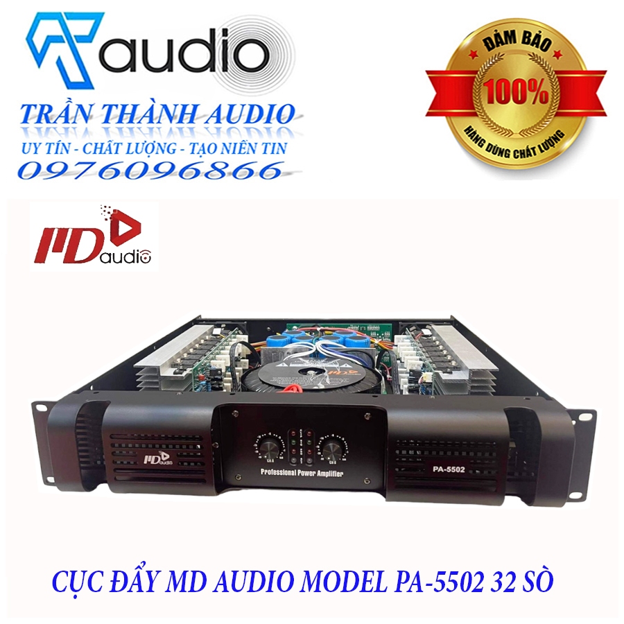 Cục đẩy công suất 2 kênh MD PA-5502 - 32 sò lớn,hàng nhập khẩu 2023 công suất 1600W đánh Full bass 40,tặng kèm jac canon