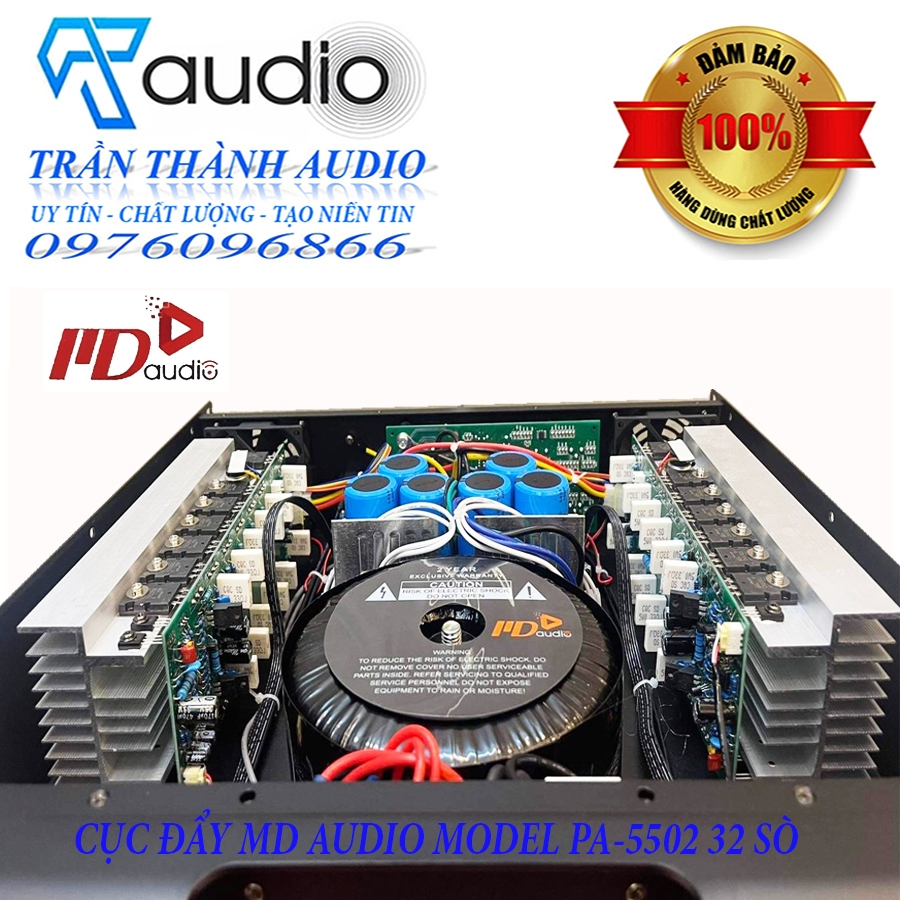 Cục đẩy công suất 2 kênh MD PA-5502 - 32 sò lớn,hàng nhập khẩu 2023 công suất 1600W đánh Full bass 40,tặng kèm jac canon