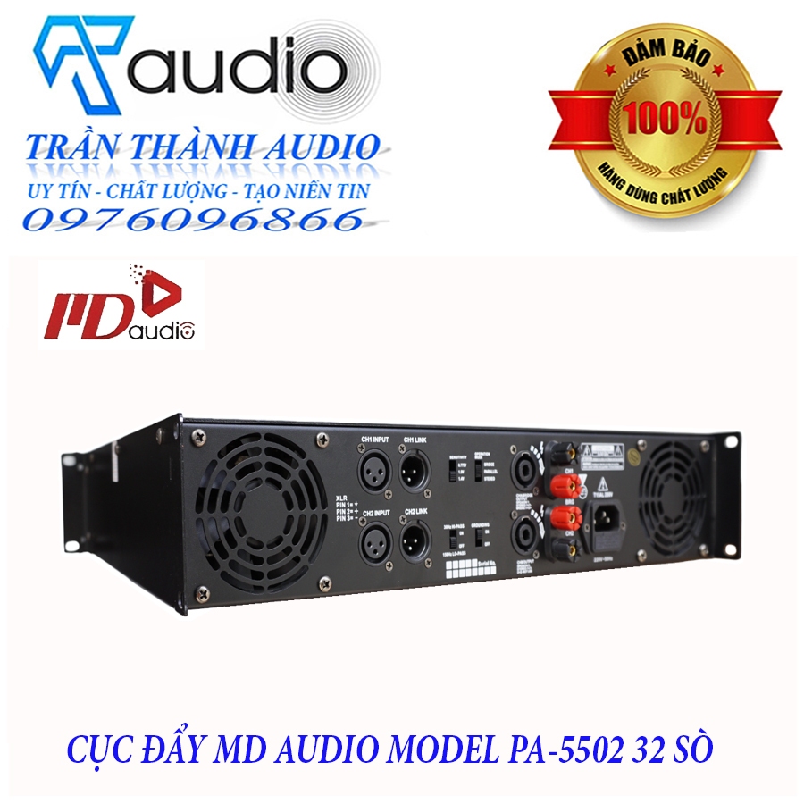 Cục đẩy công suất 2 kênh MD PA-5502 - 32 sò lớn,hàng nhập khẩu 2023 công suất 1600W đánh Full bass 40,tặng kèm jac canon