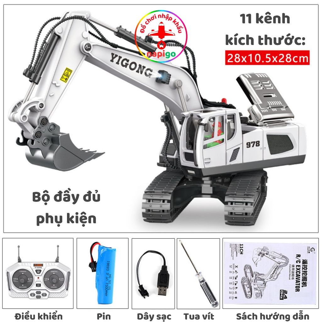 [Mã INBAU403 giảm 40K đơn 249K] Máy xúc điều khiển từ xa YIGONG 11 kênh gầu hợp kim tỉ lệ 1:20