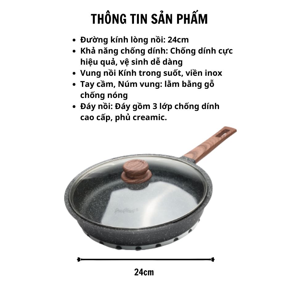 Chảo đá hoa cương siêu chống dính JOYCLAD, 3 Lớp cực dày dặn, Tiện lợi, Phù hợp với mọi gia đình