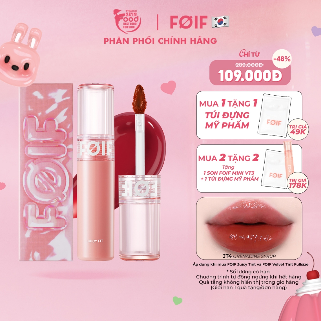 Son Tint Bóng Thuần Chay, Căng Mọng, Bền Màu FOIF Juicy Fit Tint 3g