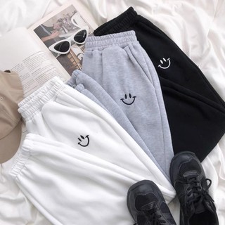 [ FREESHIP ] Quần jogger bo gấu thêu hình mặt cười unisex chất liệu thun da cá trẻ trung NAM NỮ S0
