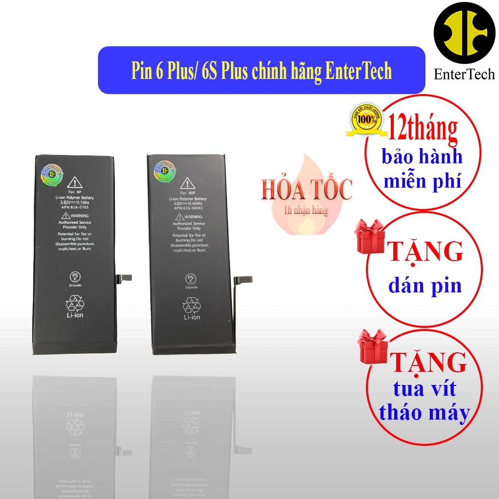 Pin dùng cho ĐT 6 Plus/ 6S Plus chính hãng EnterTech bảo hành 12 tháng.