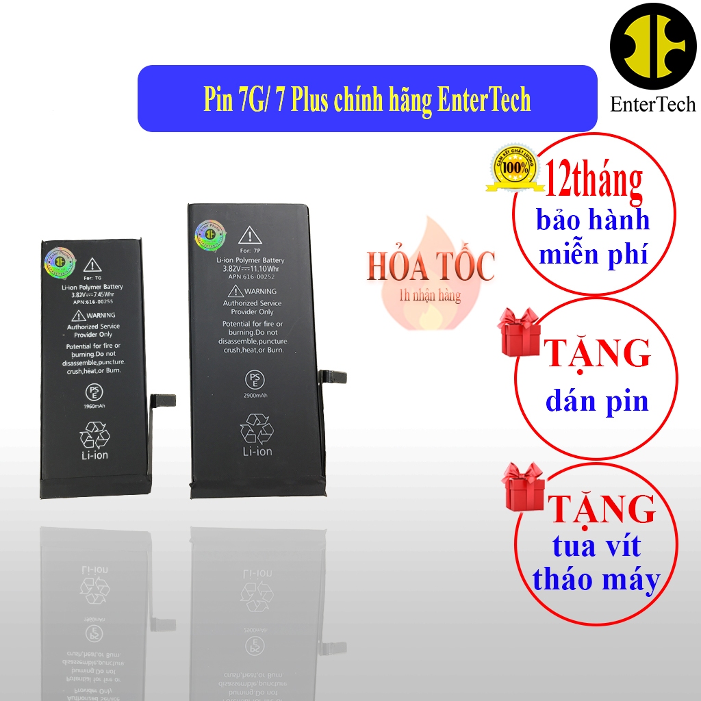 Pin dùng cho ĐT 7G/ 7 Plus chính hãng EnterTech bảo hành 12 tháng.