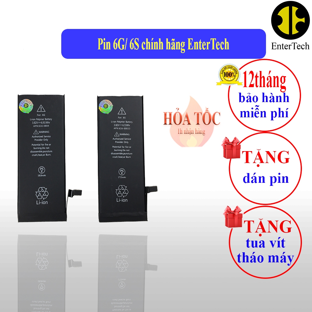 Pin dùng cho ĐT 6G/ 6S chính hãng EnterTech bảo hành 12 tháng.