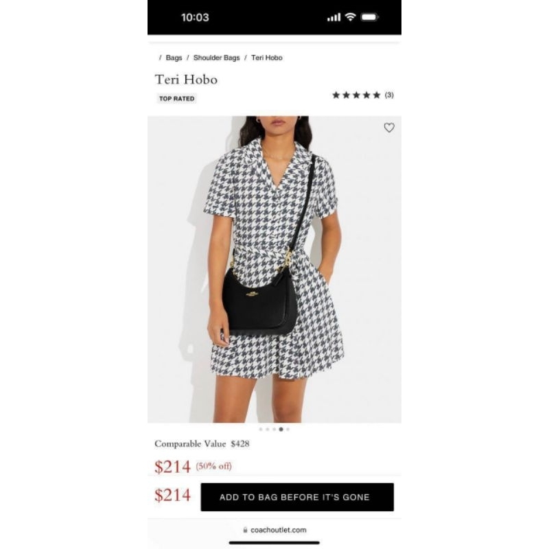 Túi Coach Teri Hobo size lớn