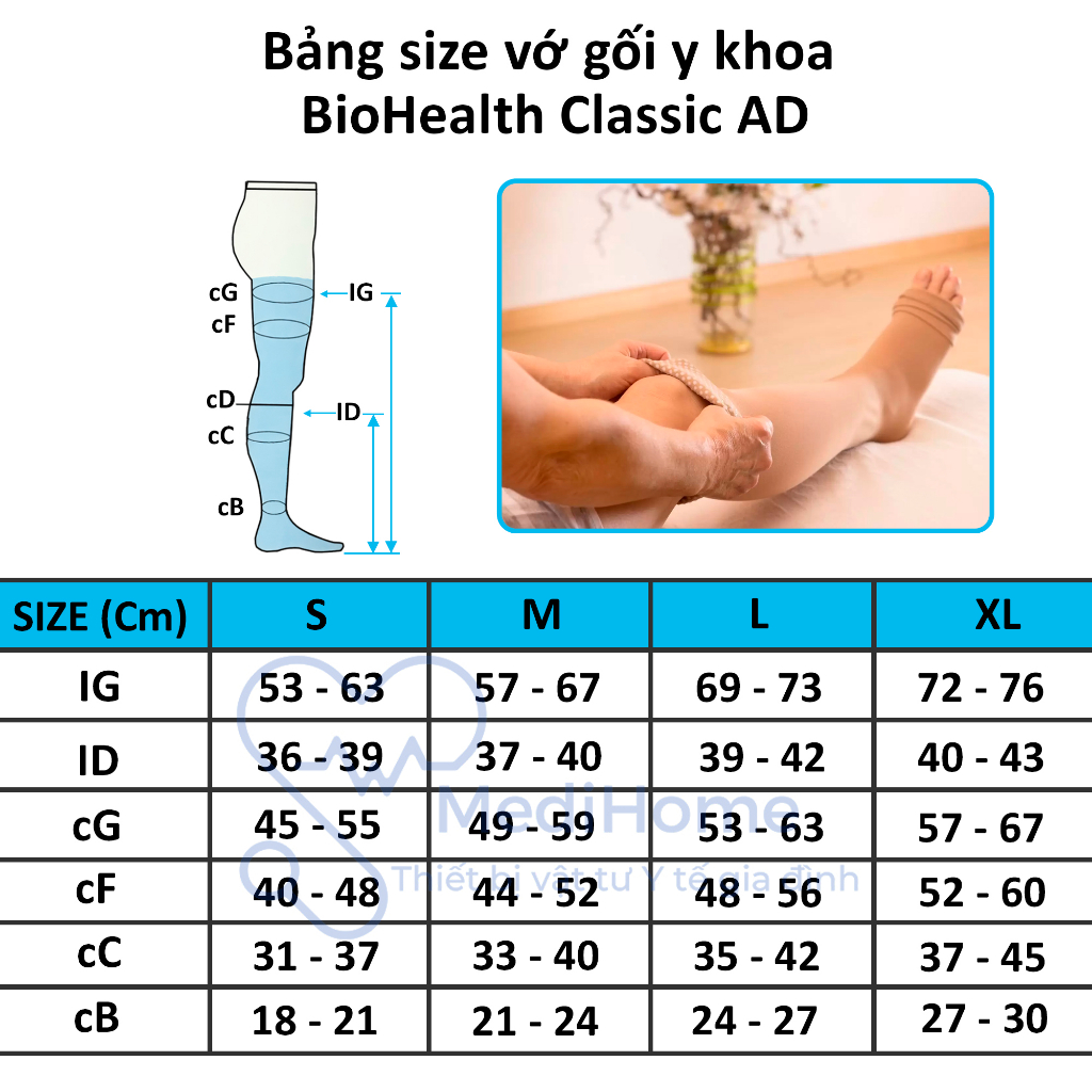 Vớ gối y khoa BioHealth Classic AD Medical Compression Knee Stocking- MediHome