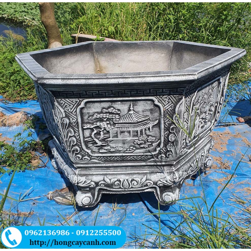 Chậu xi măng hình lục giác đường kính 1m trồng cây cảnh