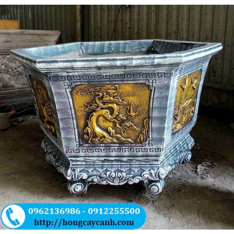 Chậu Xi Măng Lục Giác 80cm Trồng Cây