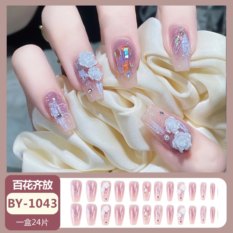 Móng tay giả đính đá, đính nơ, đính hoa, Bộ 24 móng tay giả cô dâu đẹp sang trọng, Nail box, Nail xinh,Shyn House Nail